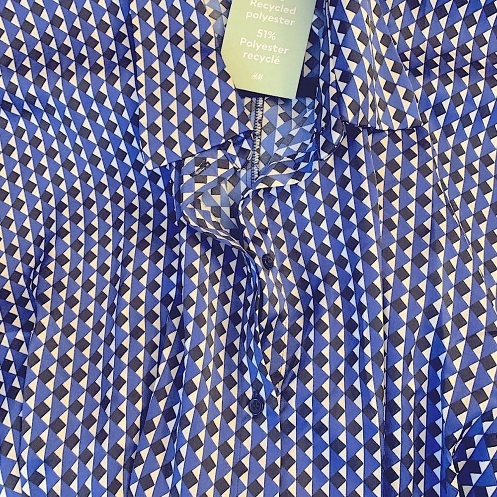 H&M Satin NWT womens geometric pattern shirt dress Size XL - Picture 9 of 13